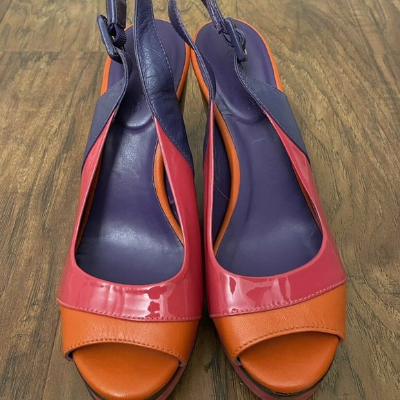 Boden Patent Leather Slingback Colorblock Wedge 6